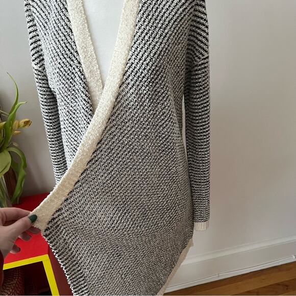 Eileen Fisher Cream and Black Knit Open-Front Cardigan - Picture 3 of 5